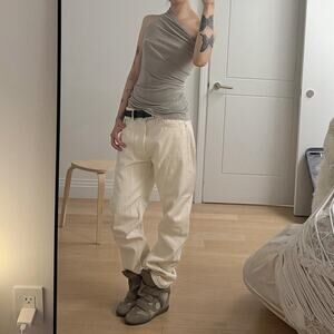 Djerf avenue cream trousers trying